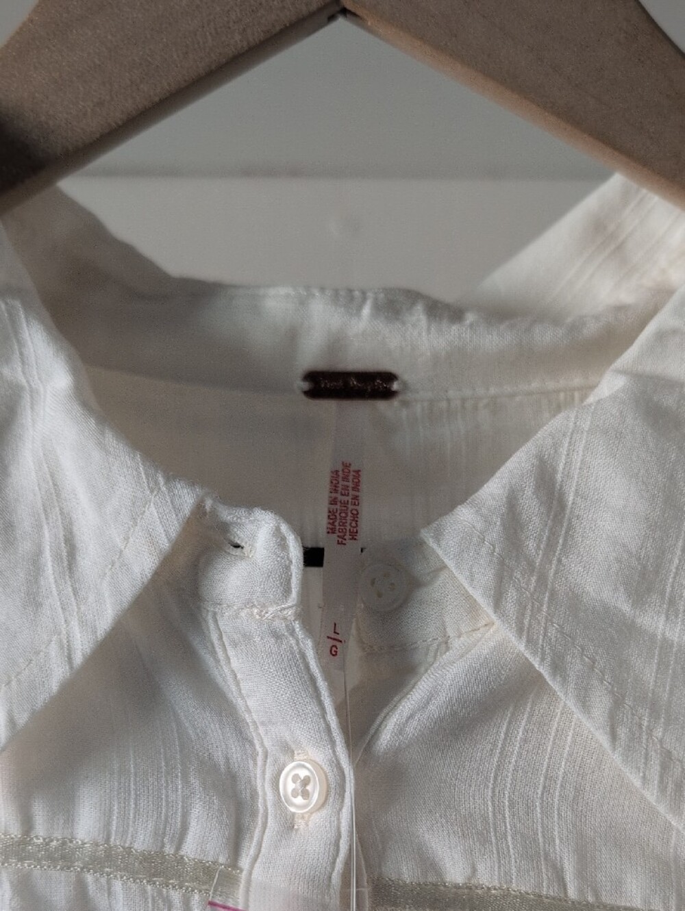 Free People Cream Ruffle-Trim Drawstring Button-Down Shirt - Picture 3 of 4